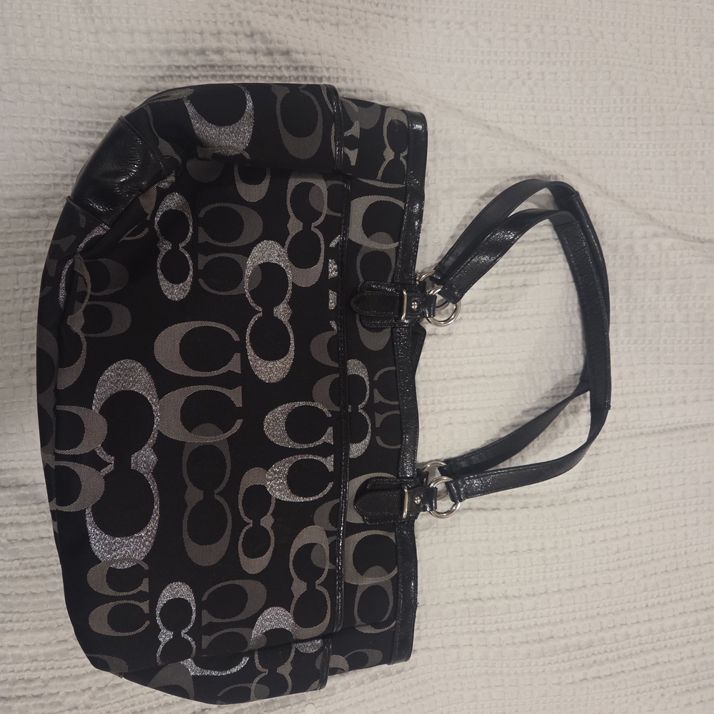 Coach Black and Gray Signature Canvas Shoulder Bag